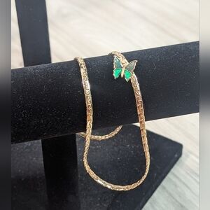 Vintage AVON Gold Tone CLOISONNE Butterfly Chain Choker Necklace 1970s